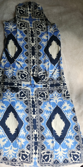 H&M Tie-belt Scarf Prints Dress long  maxi Cream/blue Patterned BNWT - Picture 3 of 14